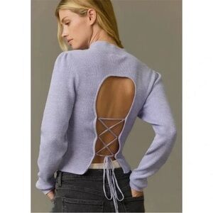 Anthropologie Mock-Neck Lace-Up Open Back Sweater